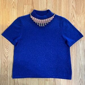Sz M TanJay Royal Blue Metallic Feminine Top